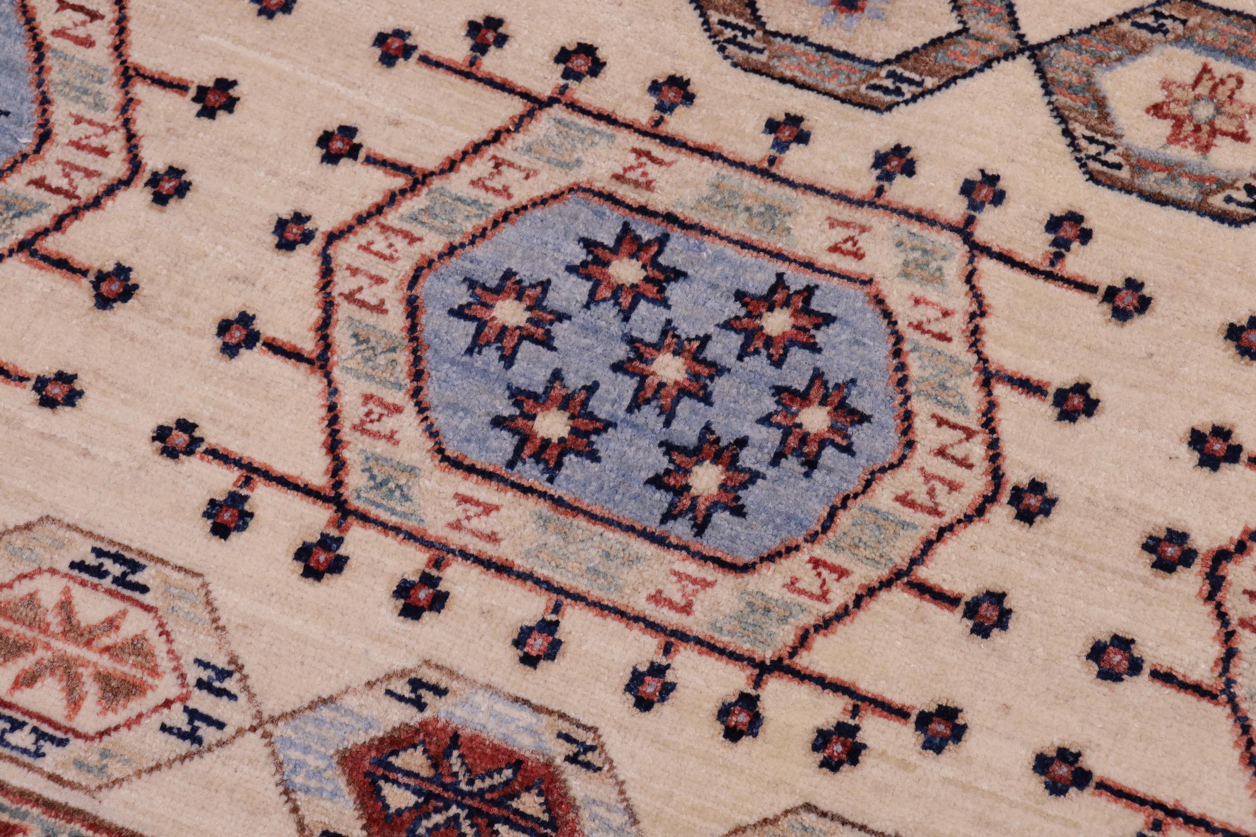 handmade Geometric Kurjean Ivory Red Hand Knotted RECTANGLE 100% WOOL area rug 5x7