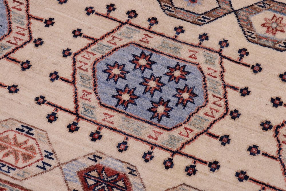 handmade Geometric Kurjean Ivory Red Hand Knotted RECTANGLE 100% WOOL area rug 5x7