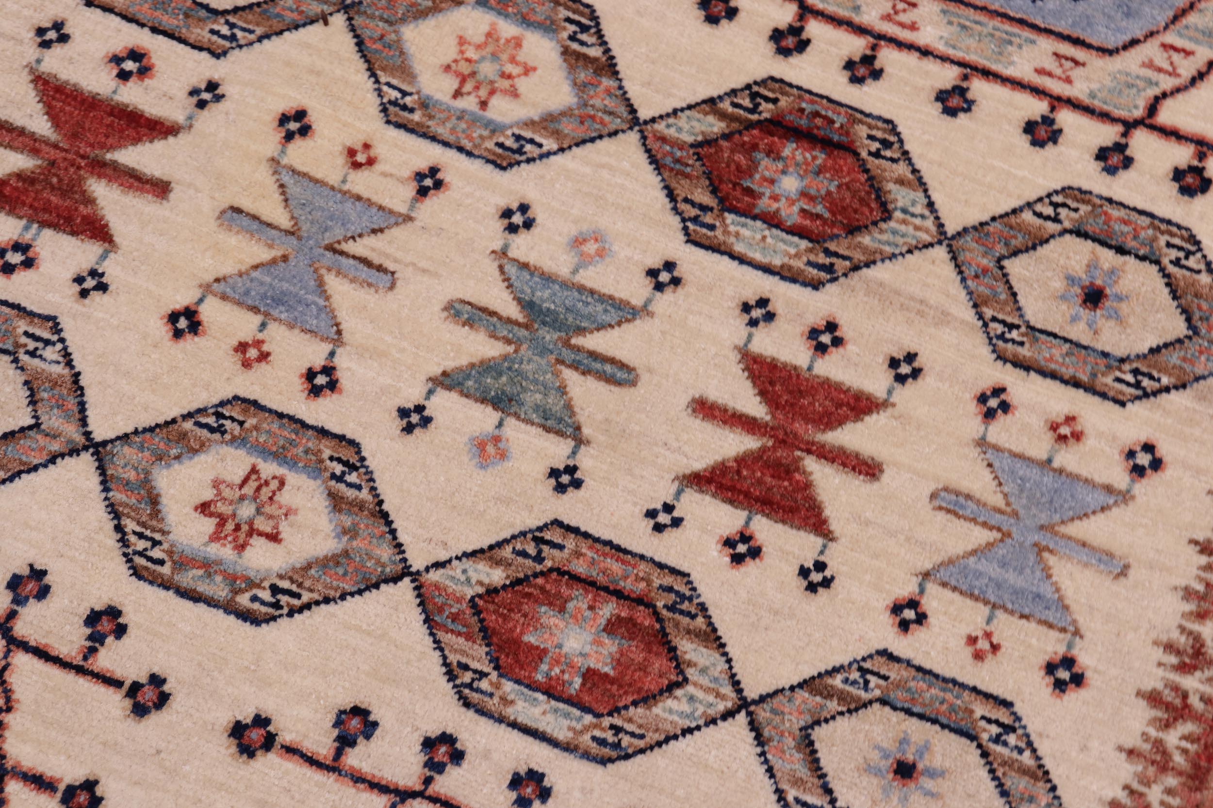 handmade Geometric Kurjean Ivory Red Hand Knotted RECTANGLE 100% WOOL area rug 5x7