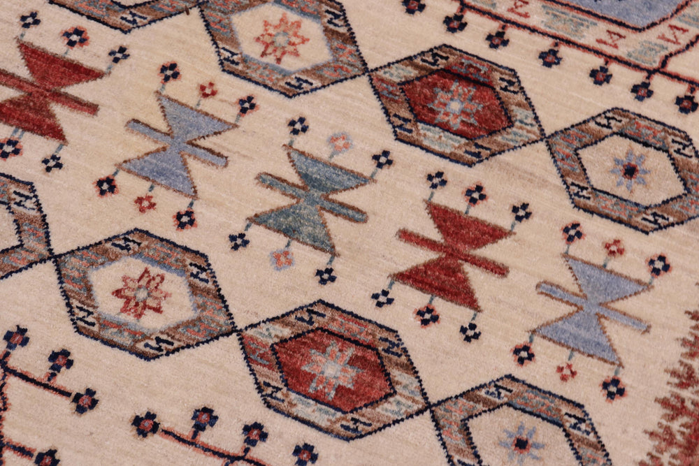handmade Geometric Kurjean Ivory Red Hand Knotted RECTANGLE 100% WOOL area rug 5x7