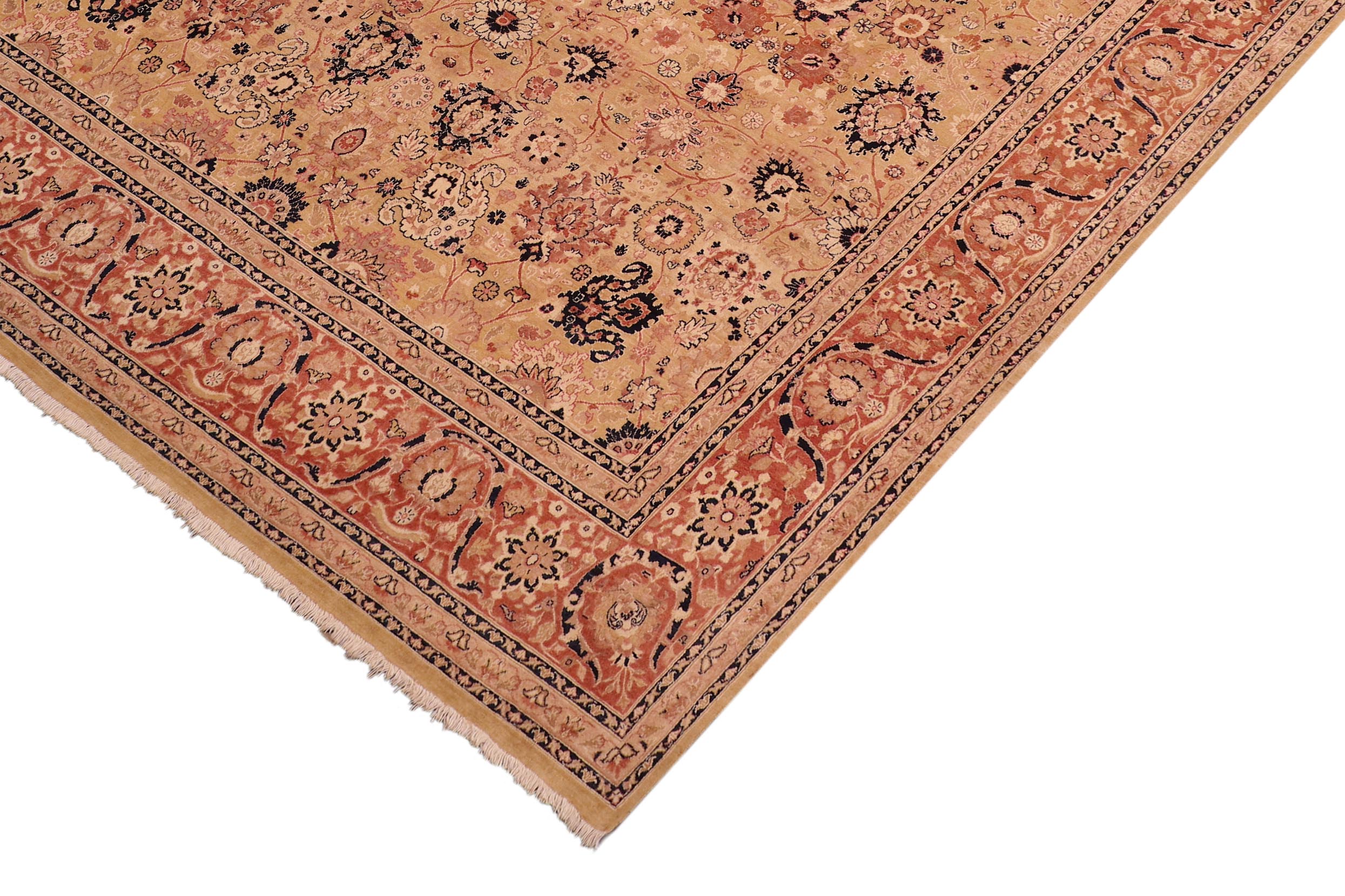 handmade Transitional Tabriz Gold Rose Hand Knotted RECTANGLE 100% WOOL area rug 8x10