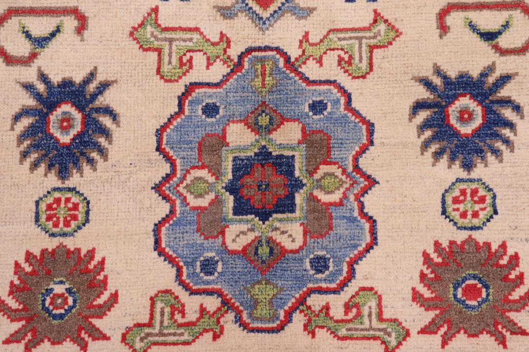 handmade Geometric Kazak Ivory Red Hand Knotted RECTANGLE 100% WOOL area rug 5x8