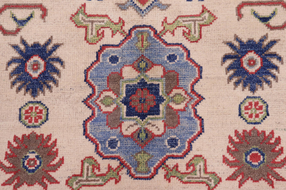 handmade Geometric Kazak Ivory Red Hand Knotted RECTANGLE 100% WOOL area rug 5x8