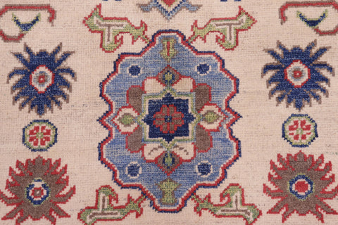 handmade Geometric Kazak Ivory Red Hand Knotted RECTANGLE 100% WOOL area rug 5x8