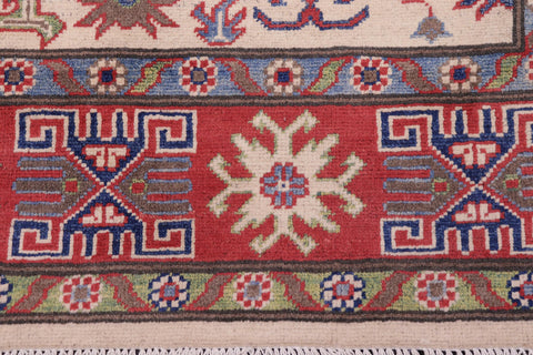 handmade Geometric Kazak Ivory Red Hand Knotted RECTANGLE 100% WOOL area rug 5x8
