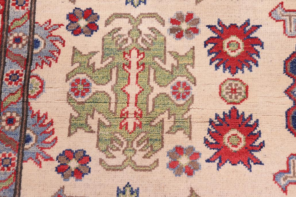 handmade Geometric Kazak Ivory Red Hand Knotted RECTANGLE 100% WOOL area rug 5x8