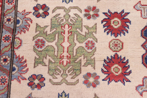 handmade Geometric Kazak Ivory Red Hand Knotted RECTANGLE 100% WOOL area rug 5x8