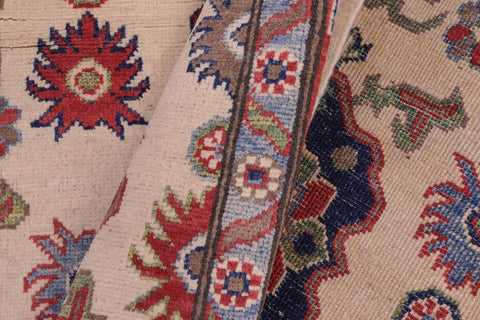 handmade Geometric Kazak Ivory Red Hand Knotted RECTANGLE 100% WOOL area rug 5x8