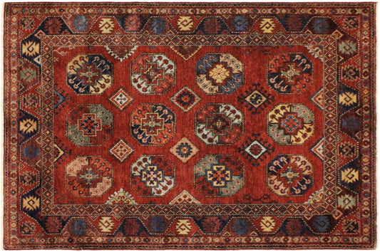 handmade Transitional Kafkaz Rust Rust Hand Knotted RECTANGLE 100% WOOL area rug 5' x 6'