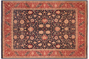 8x10 hand knotted Vegetable Dyed wool rug in blue and red - Kashan Rosemary