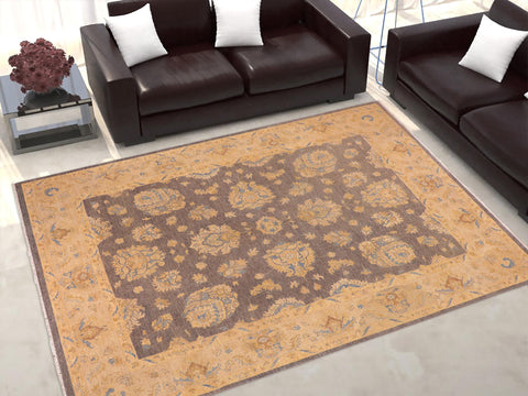 handmade Transitional Kafkaz Gray Tan Hand Knotted RECTANGLE 100% WOOL area rug 10' x 13'