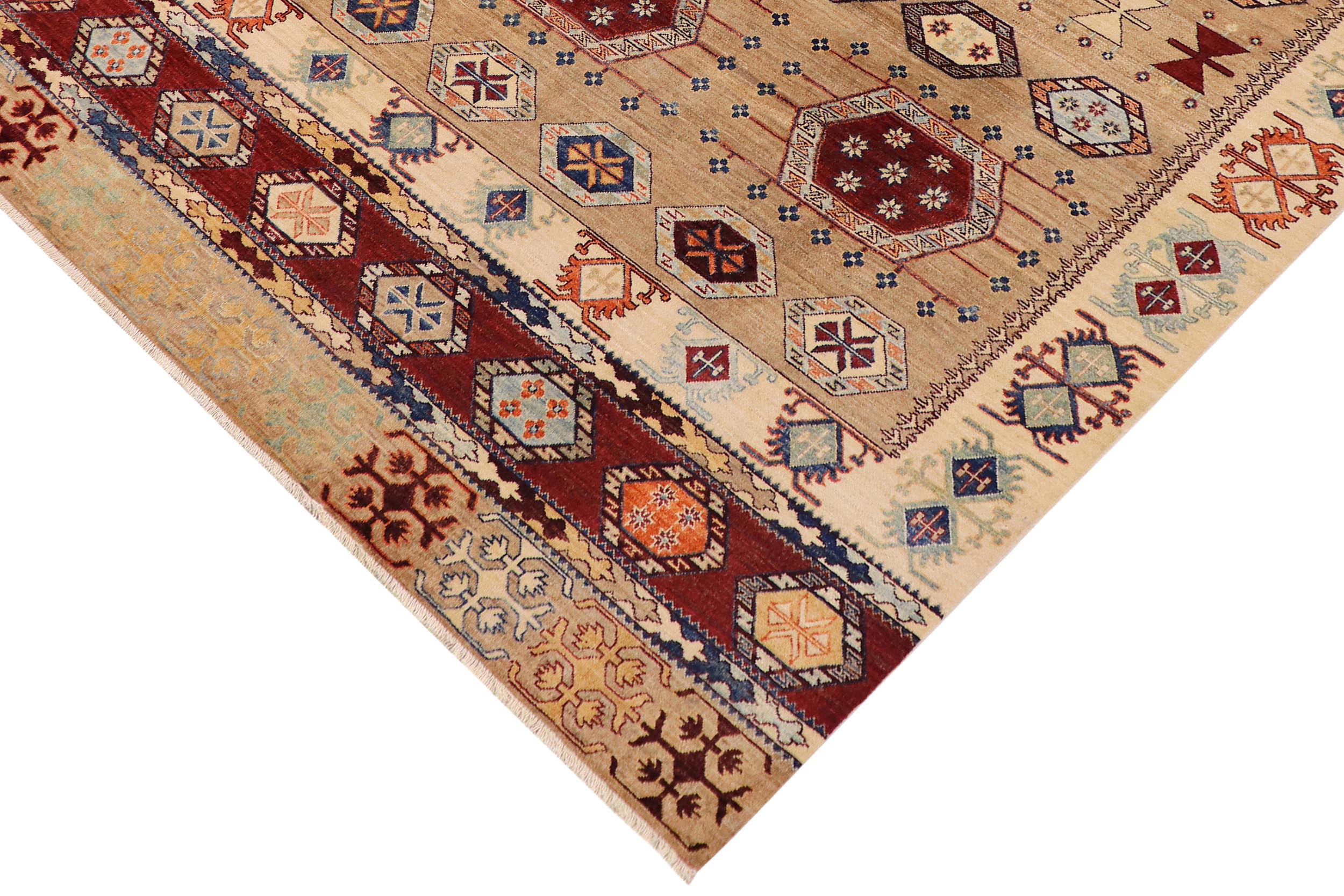 handmade Geometric Kurjean Tan Rust Hand Knotted RECTANGLE 100% WOOL area rug 8x10