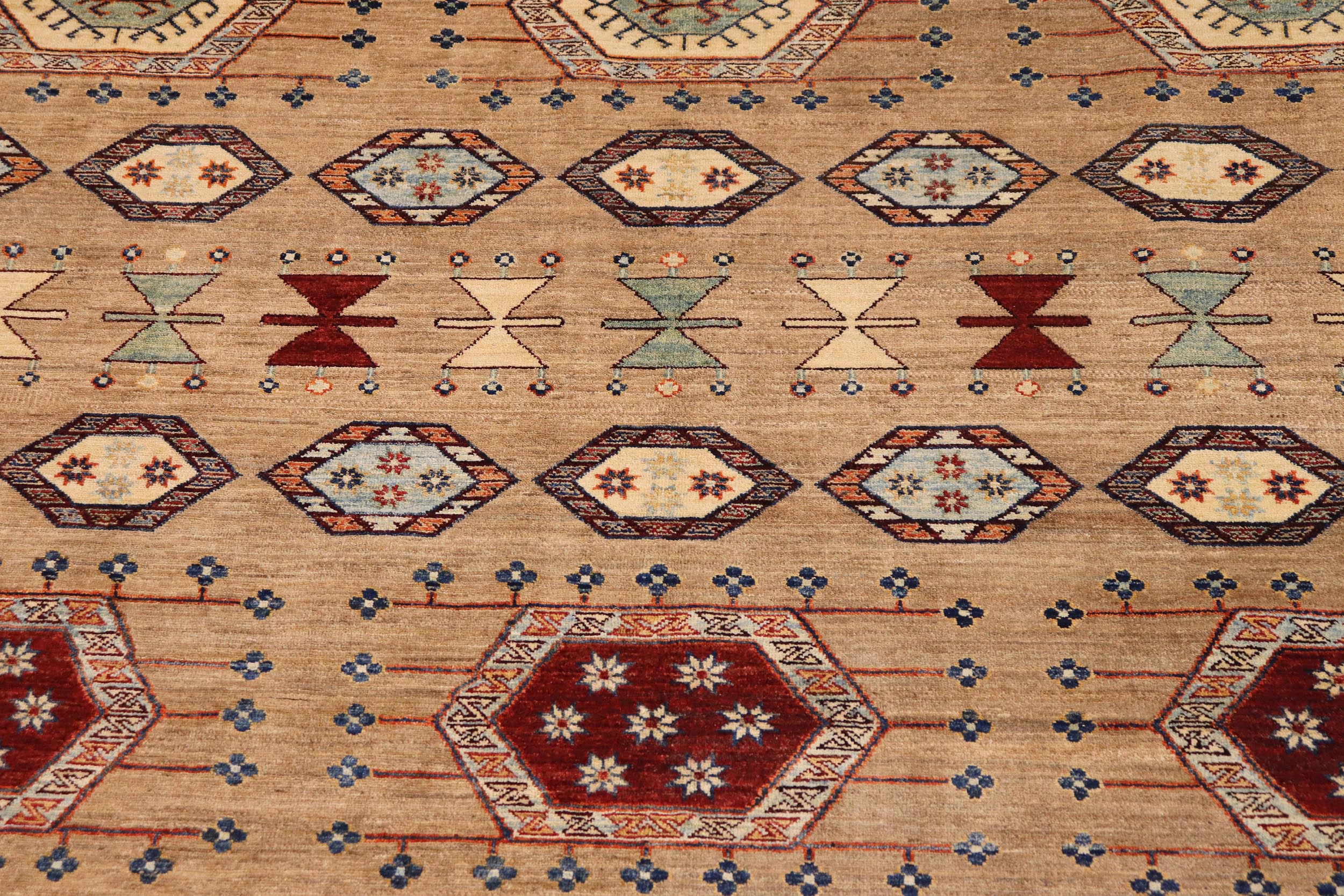 handmade Geometric Kurjean Tan Rust Hand Knotted RECTANGLE 100% WOOL area rug 8x10