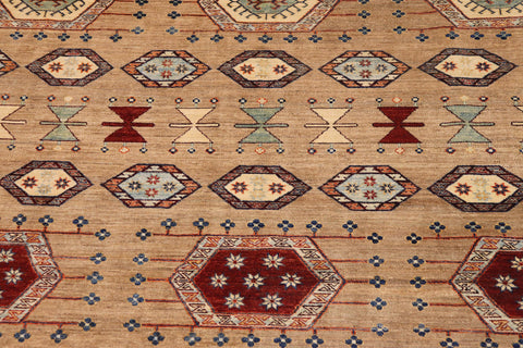 handmade Geometric Kurjean Tan Rust Hand Knotted RECTANGLE 100% WOOL area rug 8x10