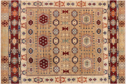 handmade Geometric Kurjean Tan Rust Hand Knotted RECTANGLE 100% WOOL area rug 8x10
