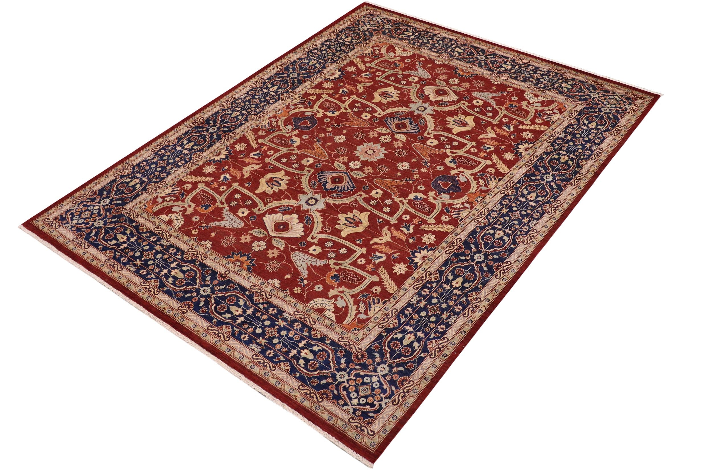 handmade Traditional Kafkaz Rust Blue Hand Knotted RECTANGLE 100% WOOL area rug 9' x 12'