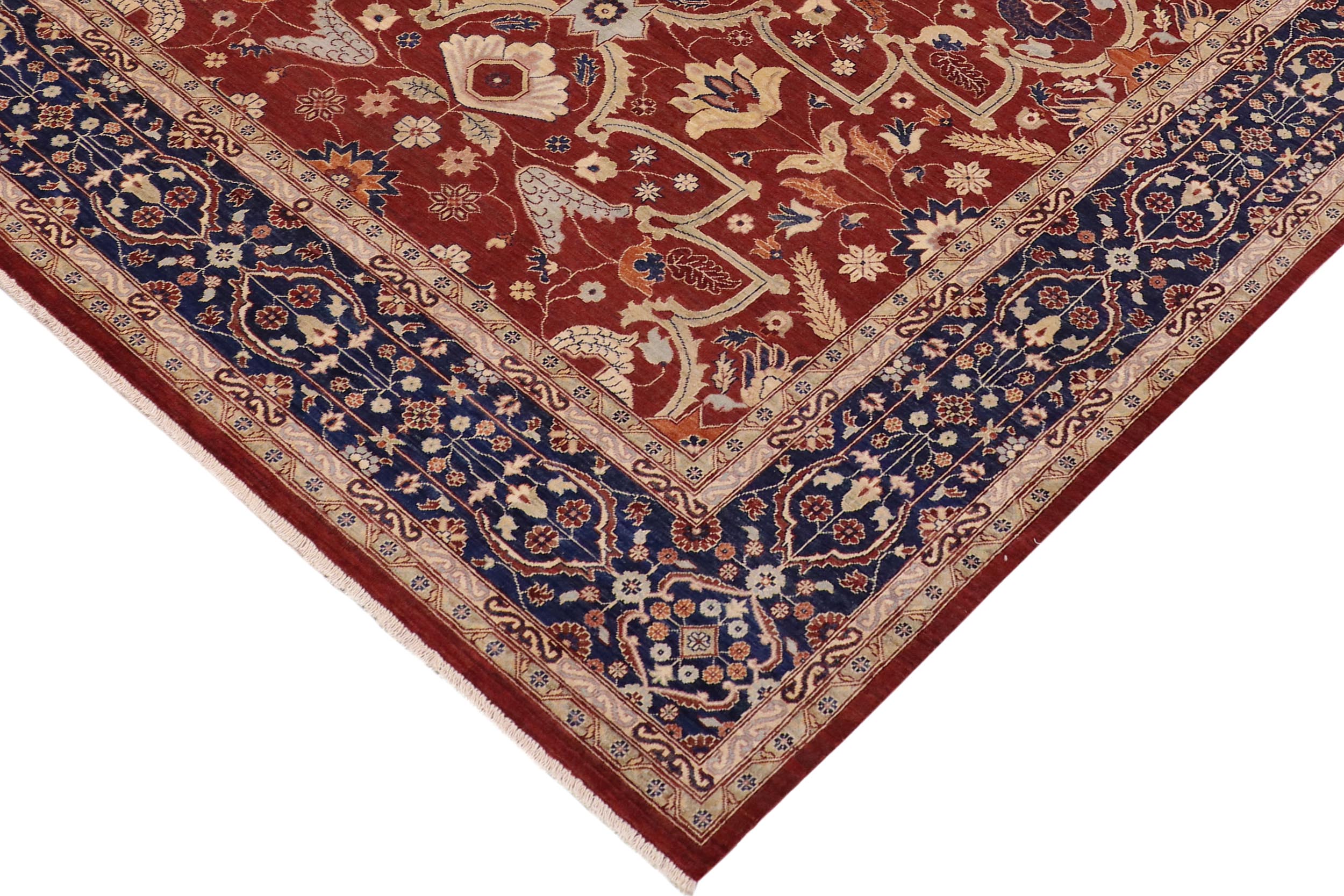 handmade Traditional Kafkaz Rust Blue Hand Knotted RECTANGLE 100% WOOL area rug 9' x 12'