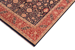 handmade Transitional Kashan Blue Red Hand Knotted RECTANGLE 100% WOOL area rug 8x10