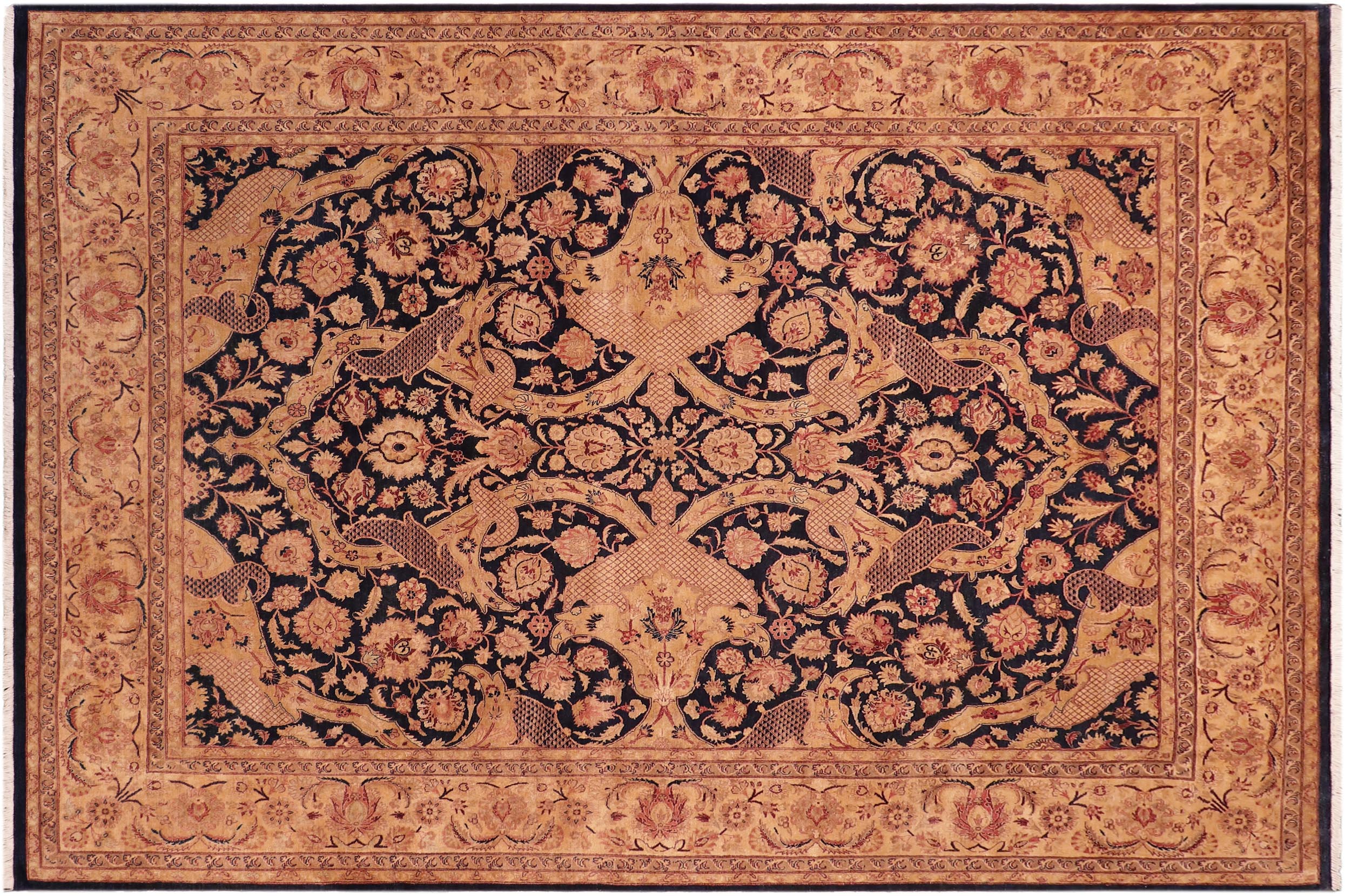 handmade Traditional Agra Blue Tan Hand Knotted RECTANGLE 100% WOOL area rug 8x10