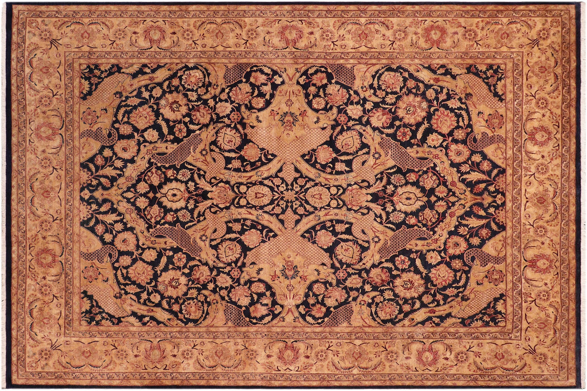 8x10 hand knotted Vegetable Dyed wool rug in blue and tan - Agra Eileen