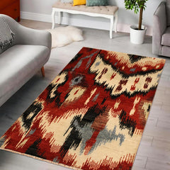 handmade Modern Ikat Red Ivory Hand Knotted RECTANGLE 100% WOOL area rug 4' x 6'