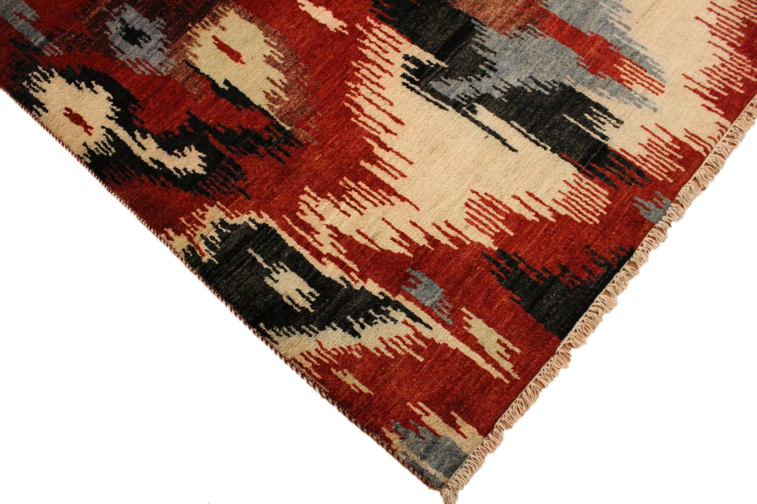 handmade Modern Ikat Red Ivory Hand Knotted RECTANGLE 100% WOOL area rug 4' x 6'