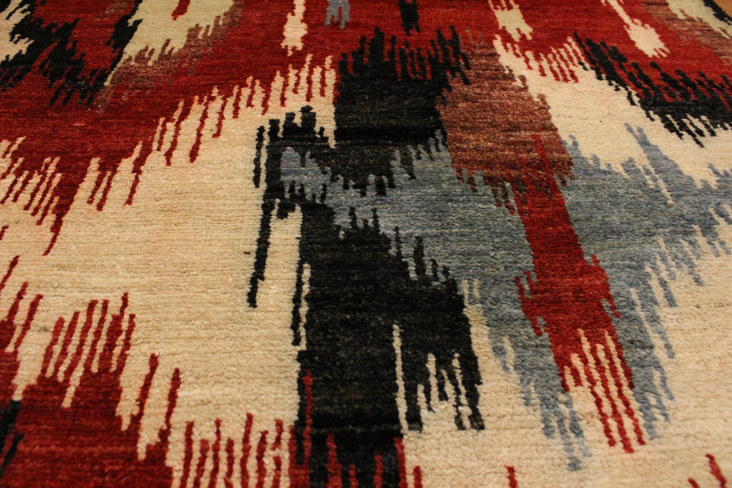 handmade Modern Ikat Red Ivory Hand Knotted RECTANGLE 100% WOOL area rug 4' x 6'