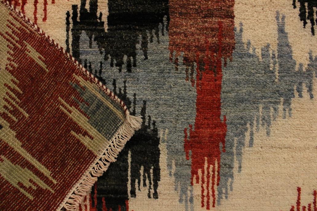 handmade Modern Ikat Red Ivory Hand Knotted RECTANGLE 100% WOOL area rug 4 x 6