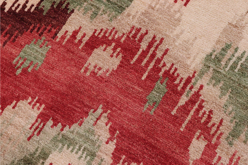 handmade Modern Ikat Red Brown Hand Knotted RECTANGLE 100% WOOL area rug 3' x 4'