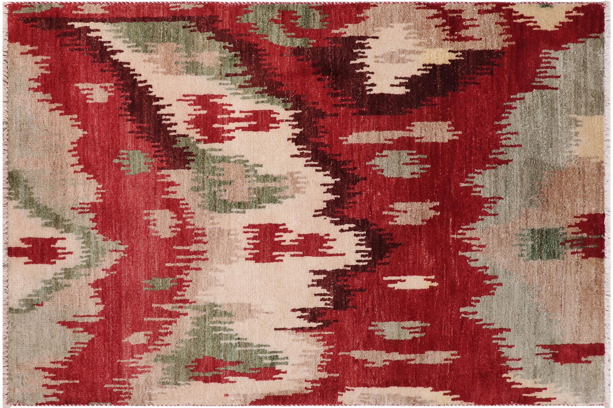 3x4 hand knotted modern wool rug in red and brown - Chic Ikat Carmelo