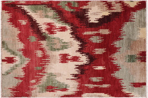 3x4 hand knotted modern wool rug in red and brown - Chic Ikat Carmelo