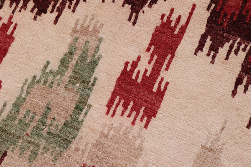 handmade Modern Ikat Red Brown Hand Knotted RECTANGLE 100% WOOL area rug 3' x 4'