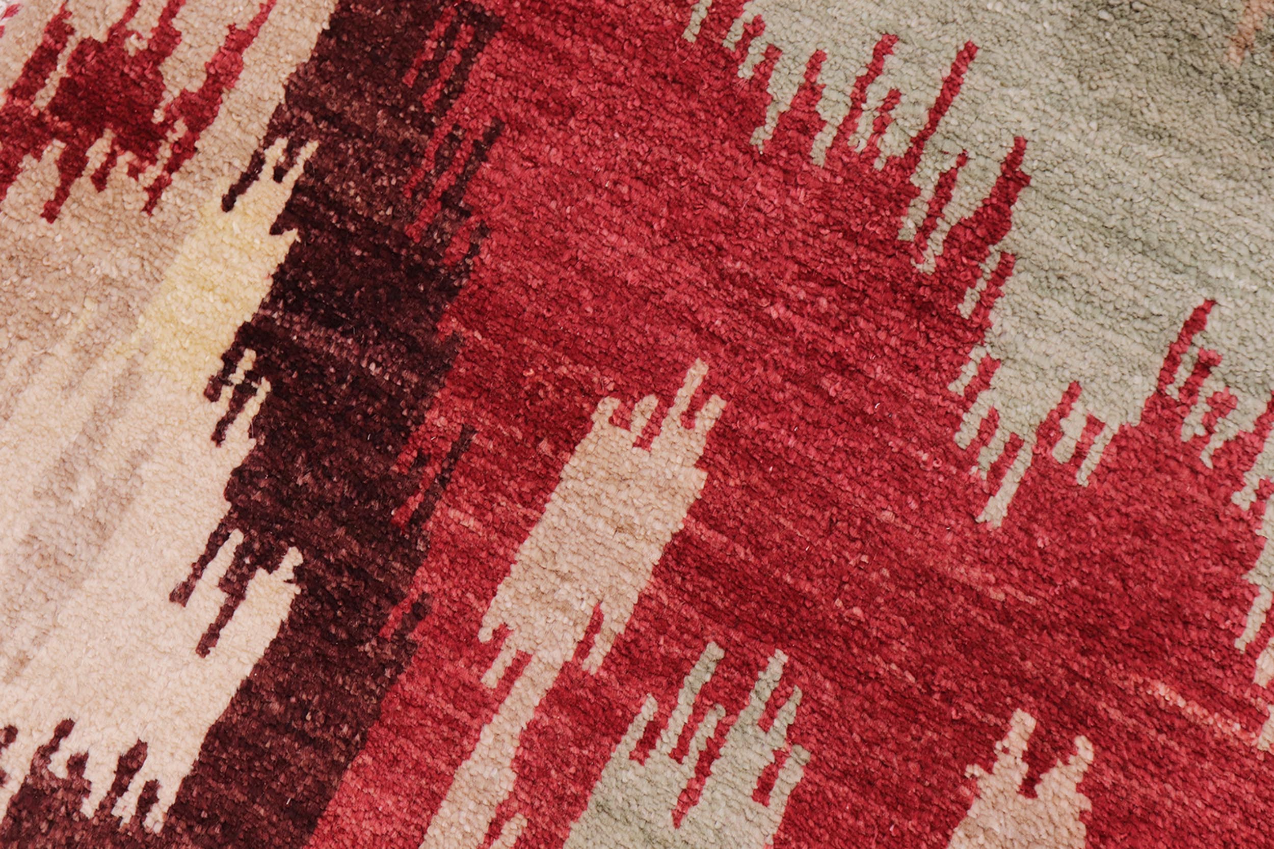 handmade Modern Ikat Red Brown Hand Knotted RECTANGLE 100% WOOL area rug 3' x 4'