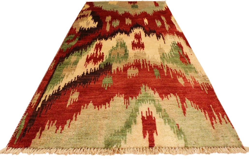 handmade Modern Ikat Red Brown Hand Knotted RECTANGLE 100% WOOL area rug 3 x 4