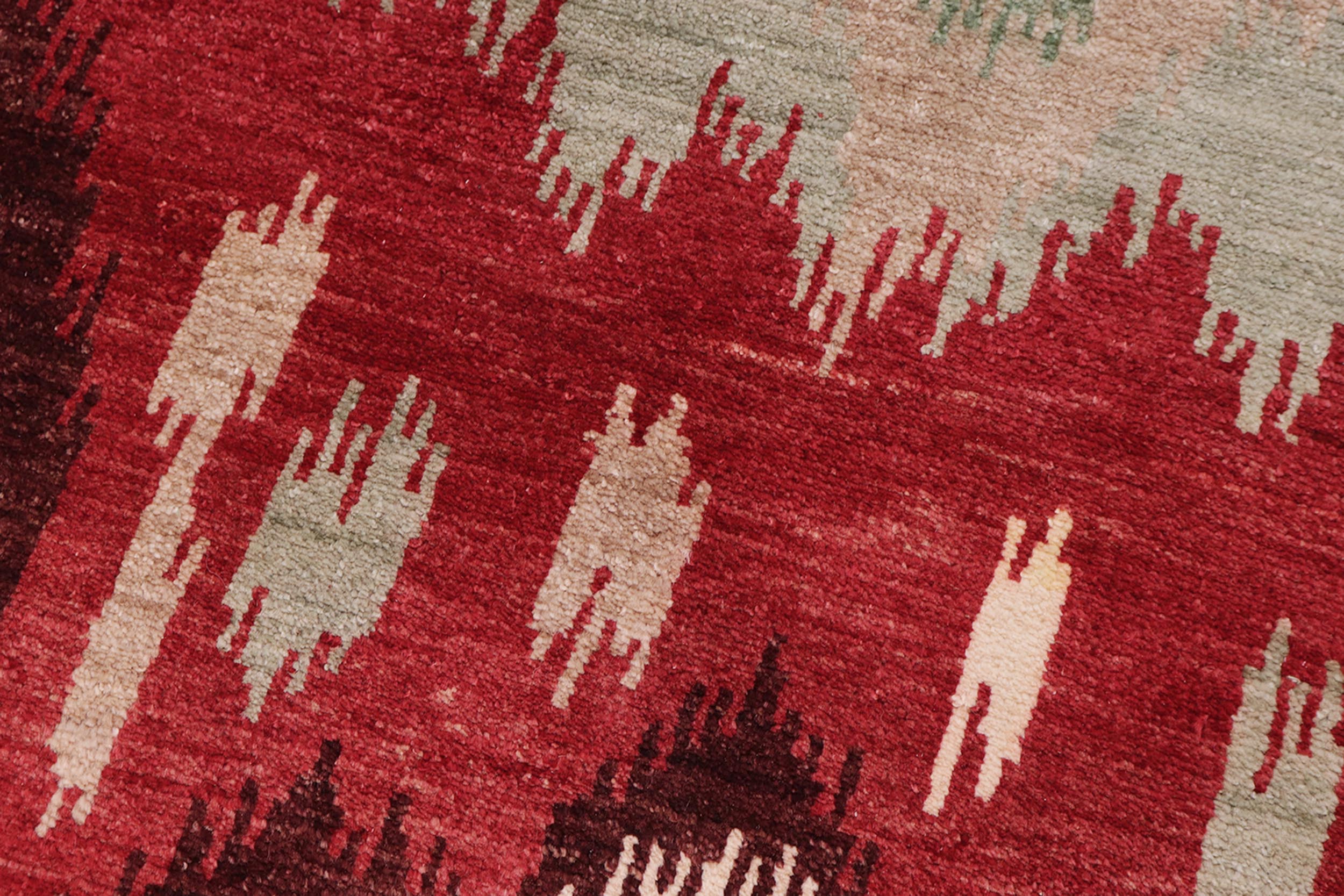 handmade Modern Ikat Red Brown Hand Knotted RECTANGLE 100% WOOL area rug 3' x 4'