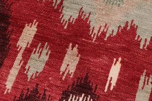 handmade Modern Ikat Red Brown Hand Knotted RECTANGLE 100% WOOL area rug 3' x 4'
