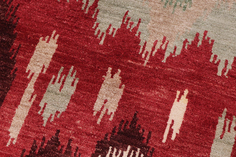 handmade Modern Ikat Red Brown Hand Knotted RECTANGLE 100% WOOL area rug 3' x 4'