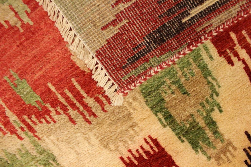 handmade Modern Ikat Red Brown Hand Knotted RECTANGLE 100% WOOL area rug 3 x 4