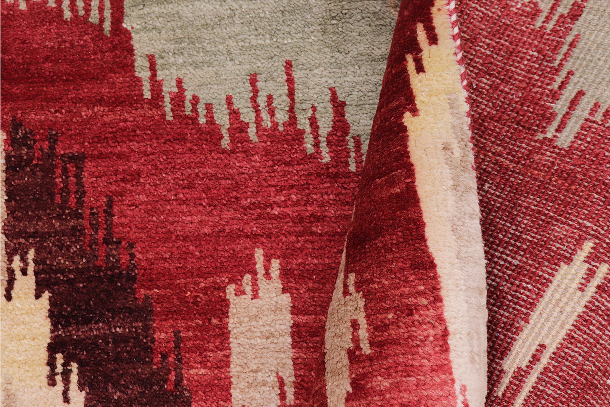 handmade Modern Ikat Red Brown Hand Knotted RECTANGLE 100% WOOL area rug 3' x 4'
