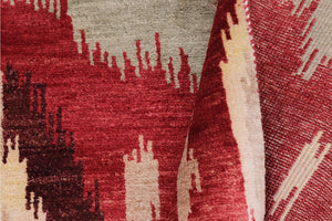 handmade Modern Ikat Red Brown Hand Knotted RECTANGLE 100% WOOL area rug 3' x 4'