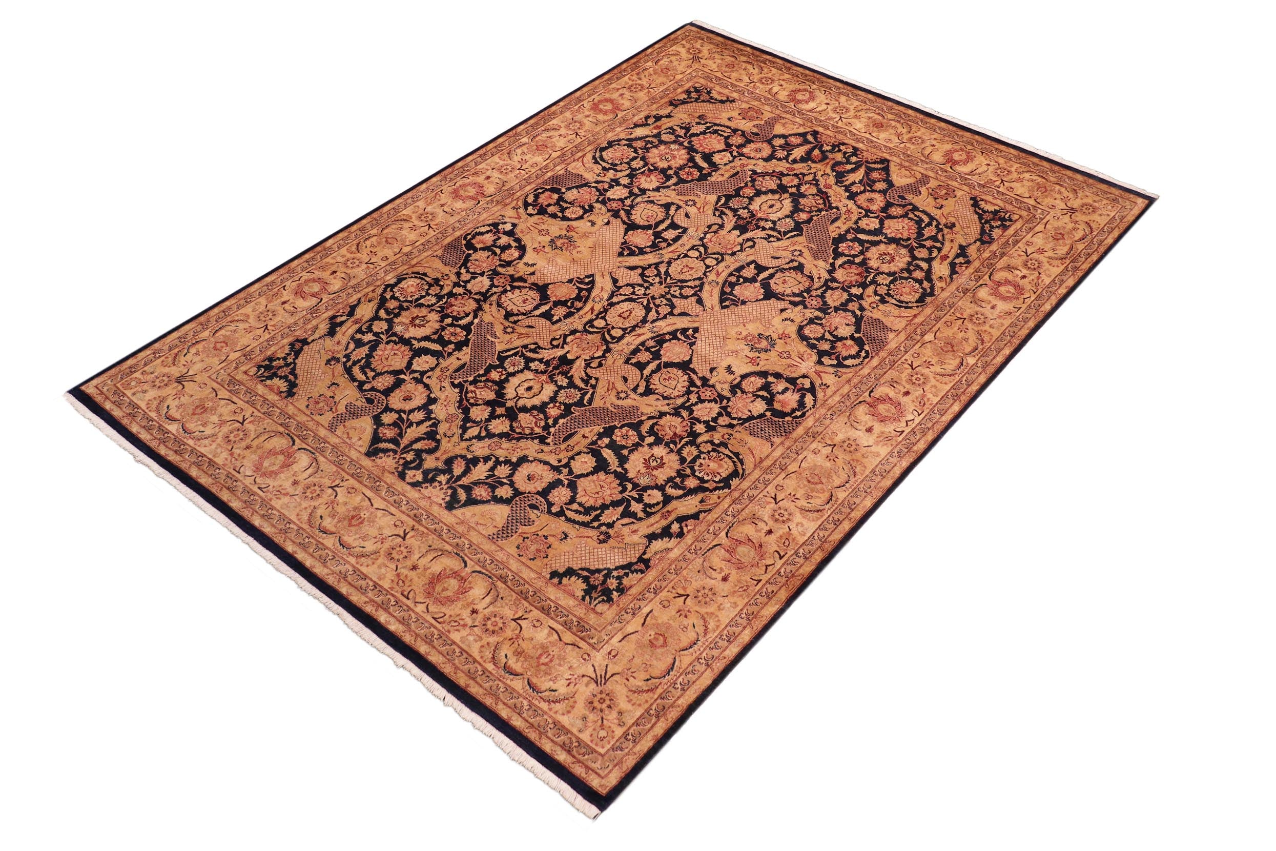 handmade Traditional Agra Blue Tan Hand Knotted RECTANGLE 100% WOOL area rug 8x10