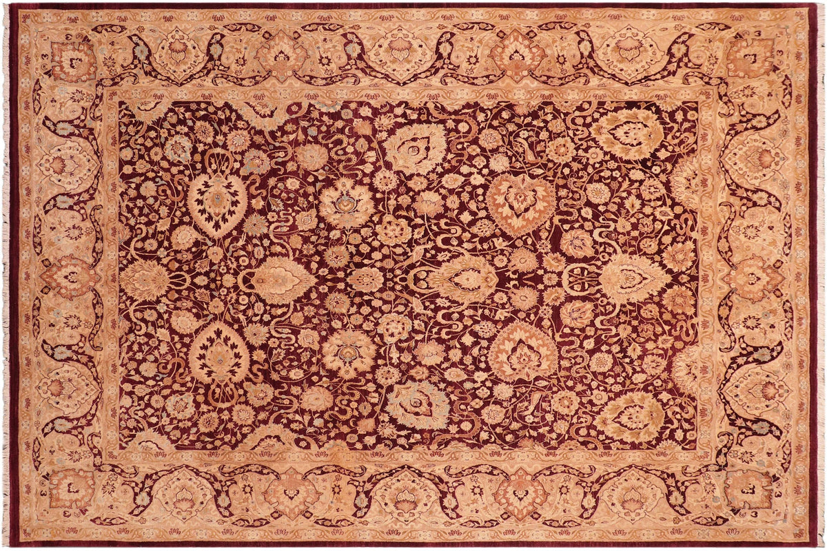 8x10 hand knotted Vegetable Dyed wool rug in aubergine and tan - Anmol Agra Terri