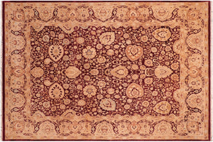 8x10 hand knotted Vegetable Dyed wool rug in aubergine and tan - Anmol Agra Terri