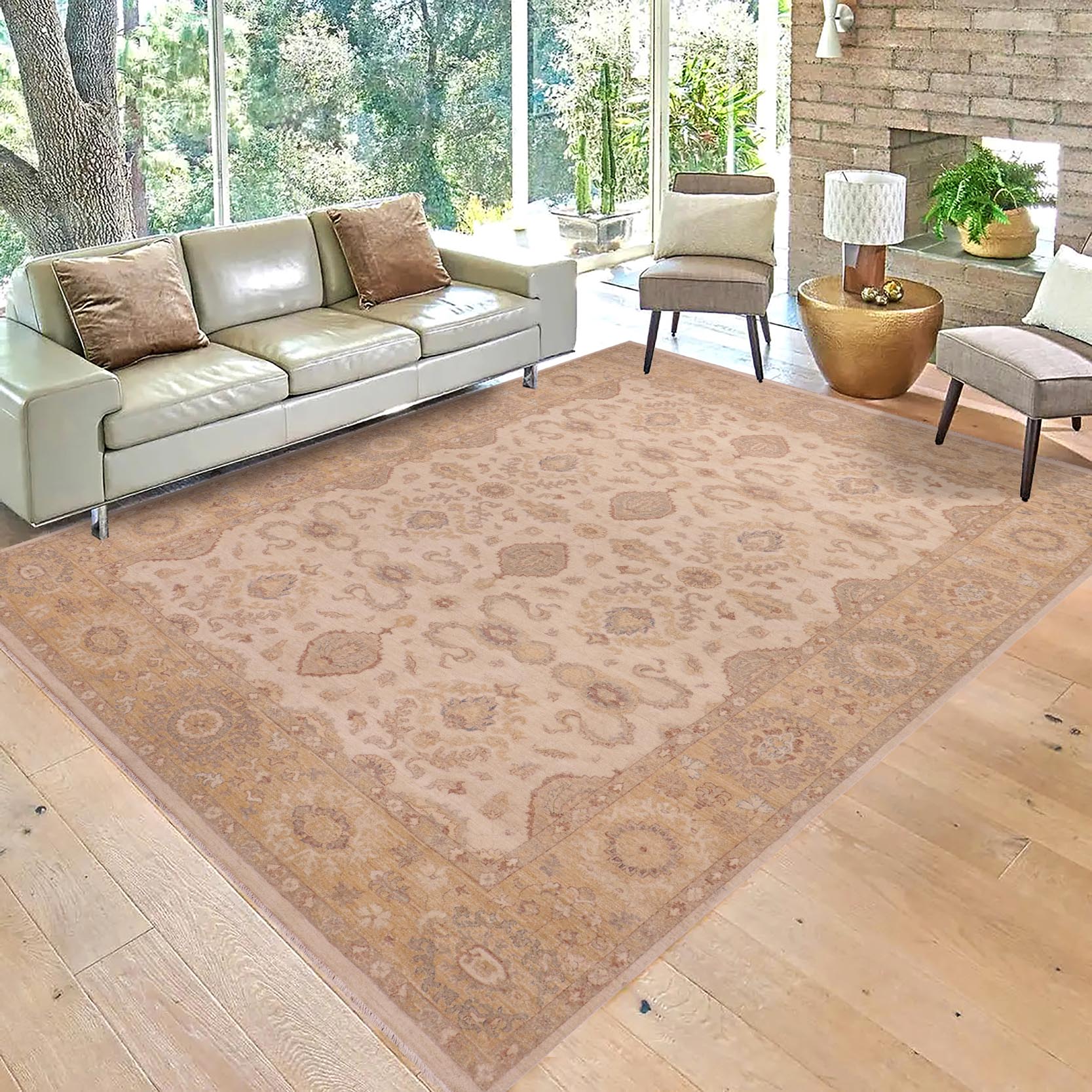 handmade Transitional Kafkaz Beige Lt. Gold Hand Knotted RECTANGLE 100% WOOL area rug 9' x 12'