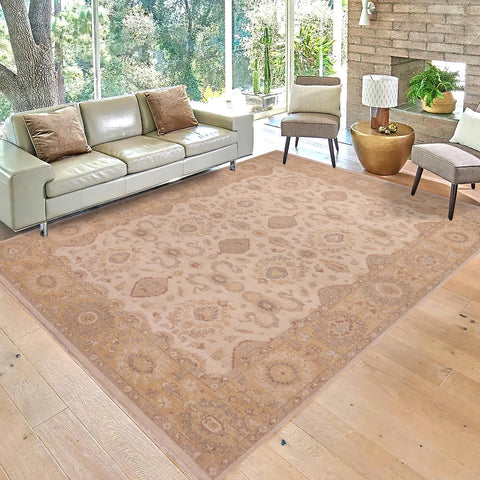 handmade Transitional Kafkaz Beige Lt. Gold Hand Knotted RECTANGLE 100% WOOL area rug 9' x 12'