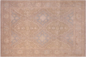 8x10 hand knotted transitional wool rug in green and gray - Chic Beau Green/ Gray