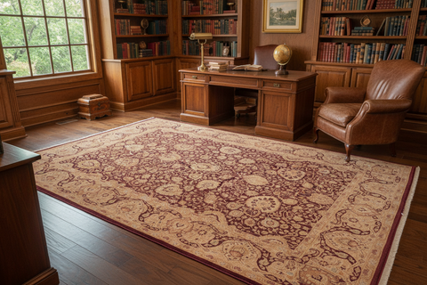 handmade Transitional Anmol Agra Aubergine Tan Hand Knotted RECTANGLE 100% WOOL area rug 8x10