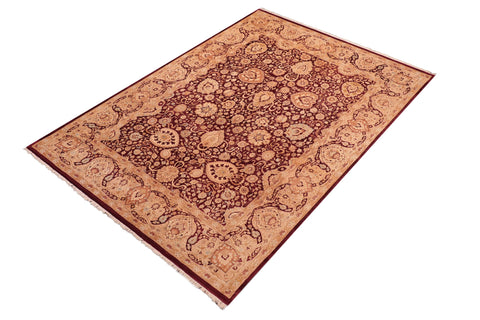 handmade Transitional Anmol Agra Aubergine Tan Hand Knotted RECTANGLE 100% WOOL area rug 8x10