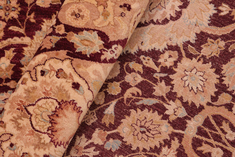 handmade Transitional Anmol Agra Aubergine Tan Hand Knotted RECTANGLE 100% WOOL area rug 8x10