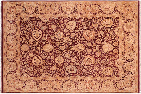 handmade Transitional Anmol Agra Aubergine Tan Hand Knotted RECTANGLE 100% WOOL area rug 8x10